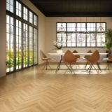 Luxury living room warm wood flooring