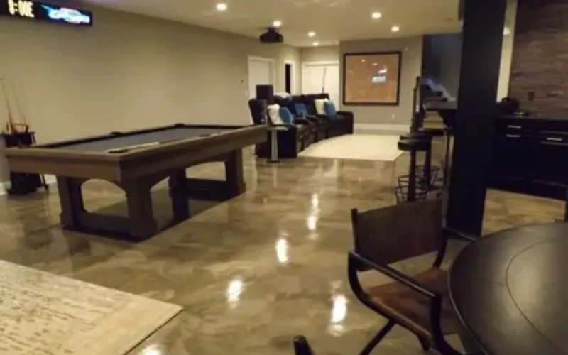 Metallic epoxy flooring living room