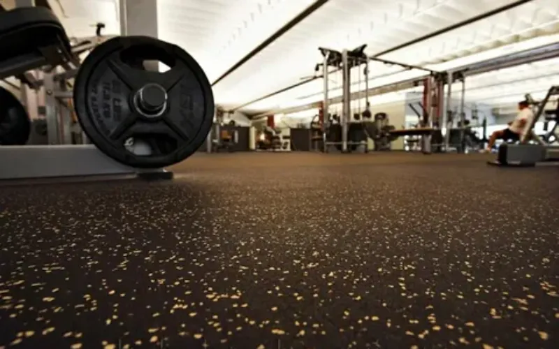 Speckled rubber gym floor close-up