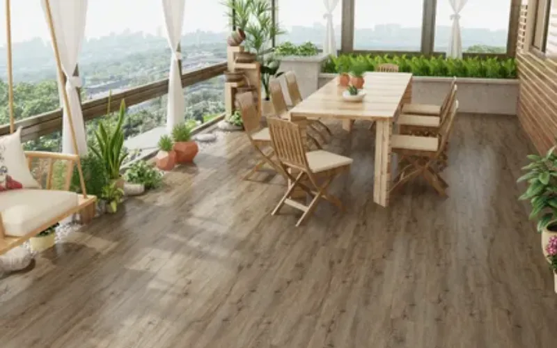 Dining space with elegant PVC wood flooring