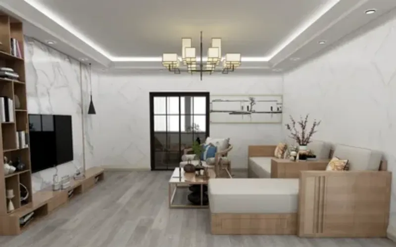 Modern living room with stylish PVC flooring